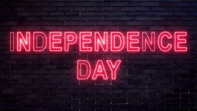 Happy Independence Day 4th of July Neon Text Borders Outline Loop Background. USA Independence Day Celebration Holiday. United States of America National Holiday Event. Neon 4K.
