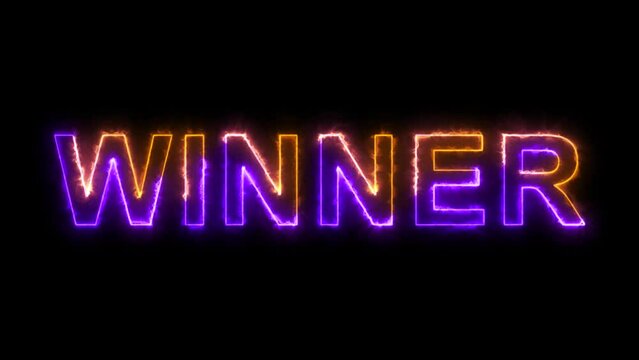 Champion, 1st place, Winner text written on a dirty concrete wall and illuminated with flickering neon lights, signboard for celebration, animation creativity graphics and modern design 4K.