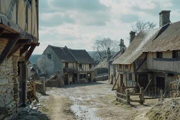 Medieval village in England dark ages - obrazy, fototapety, plakaty