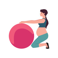 Prenatal yoga. Pregnant woman with a fitness ball.