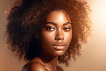 beautiful confident african black woman with curly hair beauty portrait closeup