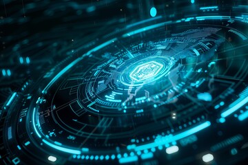 Technology background with HUD design blue neon color