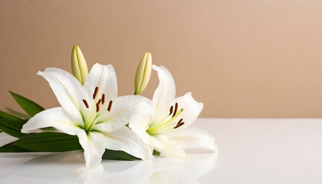 Cross with White Lilies - Background for Christianity - Symbolism for Mourning or Funeral - Crucifixion of Jesus Christ