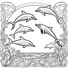 coloring book for children, line drawing, dolphin