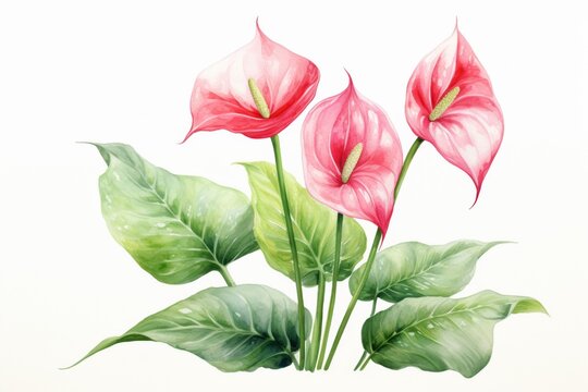 exotic red anthurium flower trendy watercolor botanical illustration