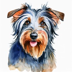 Watercolor illustration of pure breed Australian Terrier dog. Colorful painting of domestic animal.