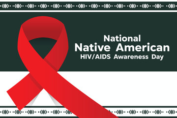 National Native American HIV AIDS Awareness Day. With a red ribbon. Cards, banners, posters, social media and more. White background.