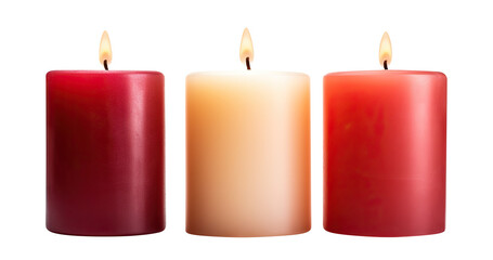 Pillar candles with flames illuminated, cut out