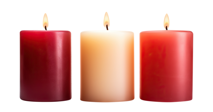 Pillar candles with flames illuminated, cut out
