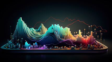 Colorful graph and chart with mountain shaped bars.