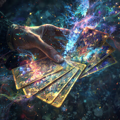 Mystic Hand Spreading Tarot Cards with Cosmic Energy