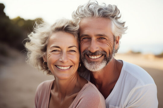 AI generated picture photo of loving enamored happy two mature people on honeymoon vacation together