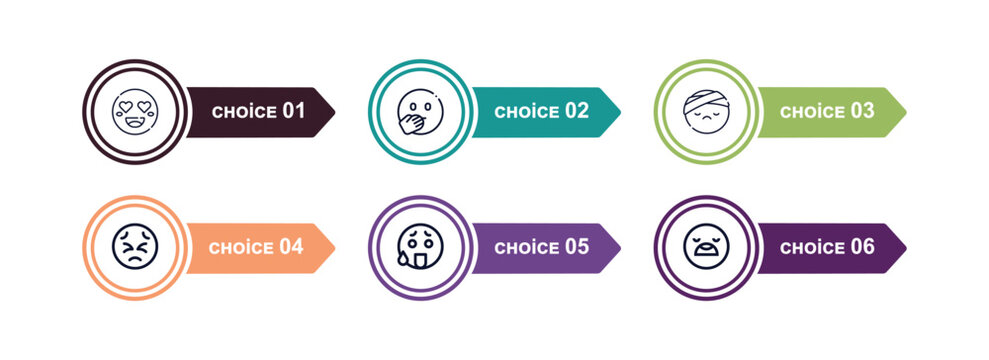 outline icons set from emoji concept. editable vector included liar emoji, secret emoji, injured nerd tongue out stress icons. infographic template