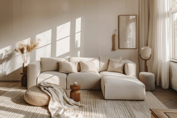 Fototapeta na wymiar Scandinavian-inspired living room interior with clean lines, neutral tones.