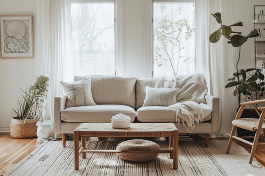 Scandinavian-inspired living room interior with clean lines, neutral tones.