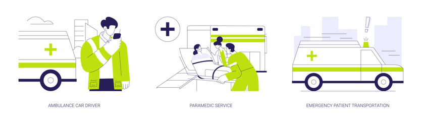 Ambulance vehicle abstract concept vector illustrations.