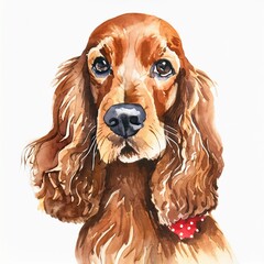 Watercolor illustration of pure breed Cocker Spaniel dog. Colorful painting of domestic animal