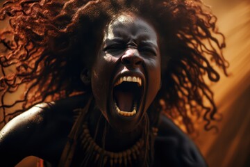 An African woman shouting loudly - obrazy, fototapety, plakaty