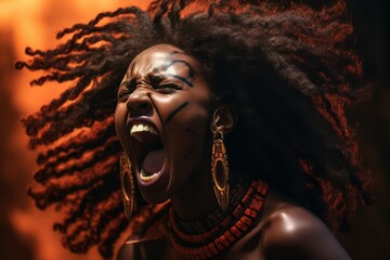 Screaming African woman - obrazy, fototapety, plakaty