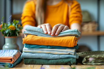 Folding clothes doing laundry 