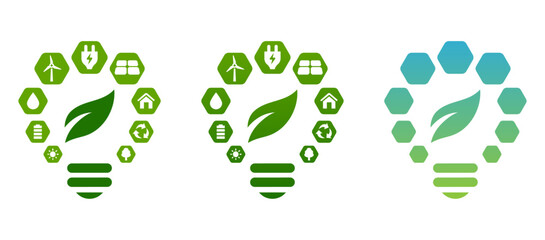Sustainability Environment green energy.  A modern, abstract bulb with green energy elements, friendly and sustainable. Editable vector illustration