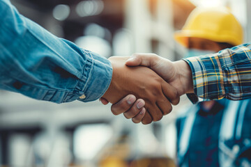 Engineer Team dealing cooperation shaking hand together. Engineering group worker enforce teamwork working project successful