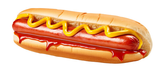 Delicious hot dog with ketchup and mustard, cut out