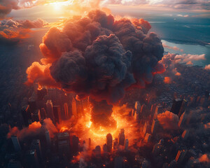 A nuclear explosion in the center of the big city. Concept of third world war. Apocalypse now - obrazy, fototapety, plakaty