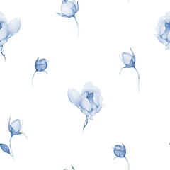 Seamless pattern with spring flowers in indigo tones - 745988768