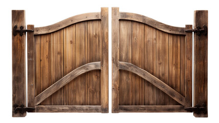 Rustic wooden gates with arched design, cut out