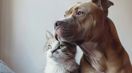 Cachorro e  gato juntos, fundo branco
 - obrazy, fototapety, plakaty