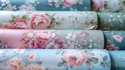 A bunch of rolls of paper with flowers on them, AI
