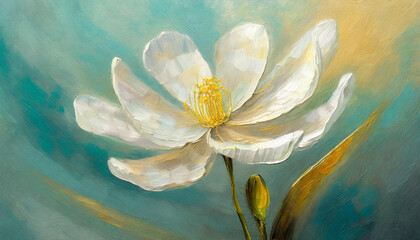 Piękne białe malowane kwiaty, obraz olejny, dekoracja generative ai - obrazy, fototapety, plakaty