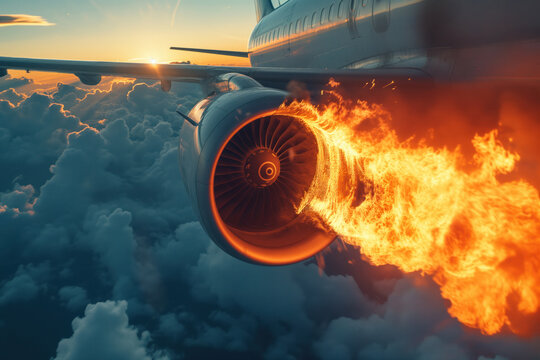 Engine turbine of airplane caught fire during flight as a result of a faulty component AI Generation