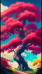 Japanese fairytale pink maple tree. AI render
