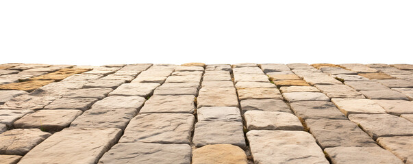 Perspective of neatly arranged paving stone blocks forming a pavement, cut out