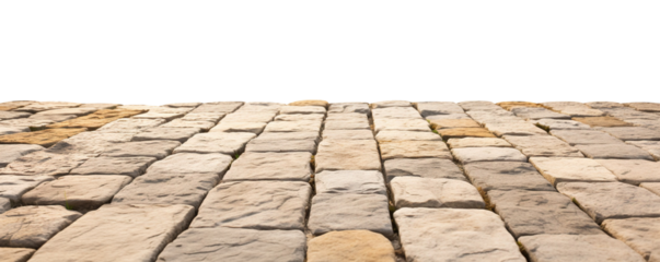 Perspective of neatly arranged paving stone blocks forming a pavement, cut out