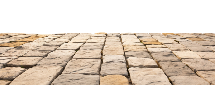 Perspective of neatly arranged paving stone blocks forming a pavement, cut out