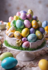 Fototapeta na wymiar Easter cake with colored eggs.