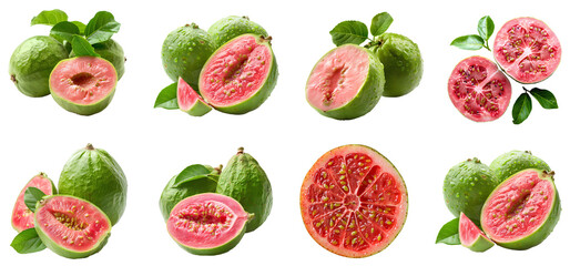guava fruit set PNG. Set of guavas isolated. guava fruit PNG. Guava isolated. Tropical fruit guava top view PNG. Guava flat lay PNG