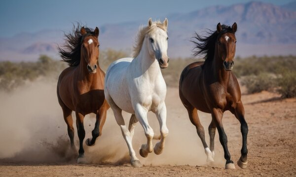 The horses run gallop