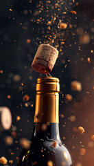 Wine bottle being opened with the cork flying out