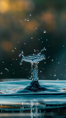Water droplet falling into water, creating splashes