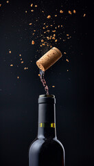 Wine bottle being opened with the cork flying out