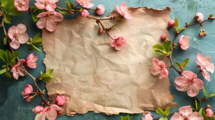 A piece of a paper with flowers and leaves on it, AI