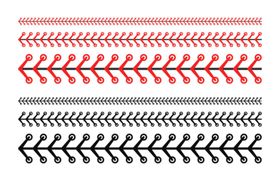 Red and black stitch or stitching of the baseball Isolated on white background. Vector illustration