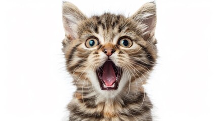 Obraz premium A close up of a kitten with its mouth open and teeth bared, AI