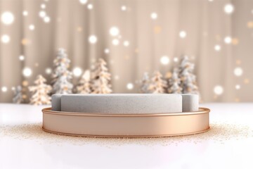 3D Podium with background soft bokeh, podium for product presentation, geometric shape for product display presentation, stage showcase, promotion display, Christmas, New year.