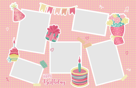 Birthday photo frame. Empty collage vector illustration