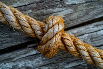 Fototapeta na wymiar Rope knot on wooden background texture for background.